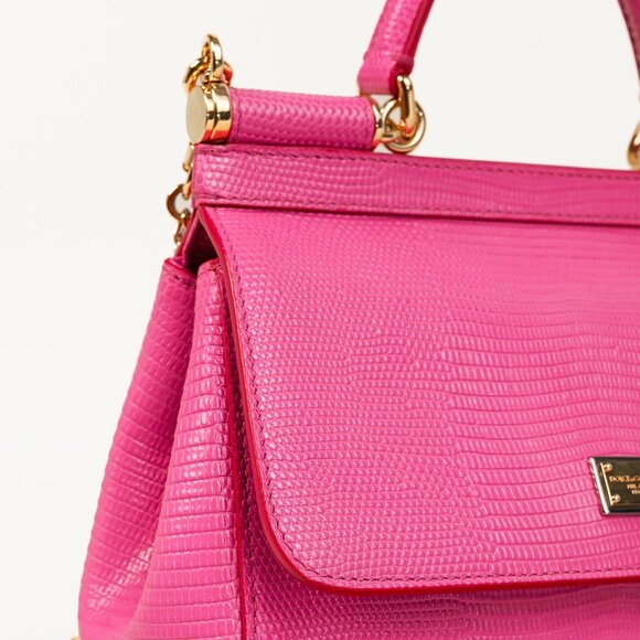Dolce & Gabbana Miss Sicily Small Pink Iguana-Embossed Chain Satchel - Picture 8 of 14